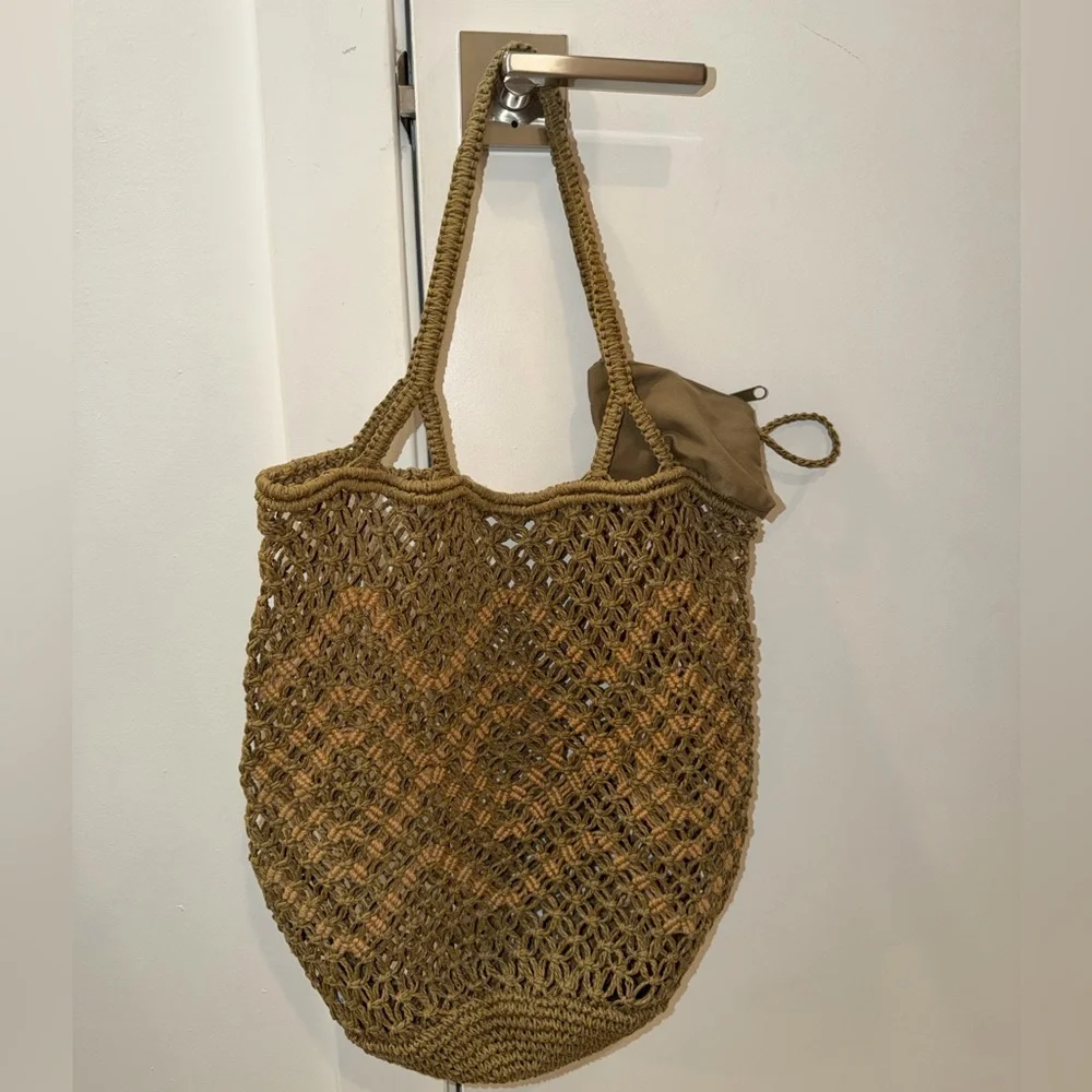 Green & Tan Woven Basket BoHo Hobo Bag - Picture 1 of 9